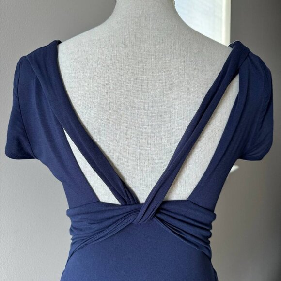 BCBGMaxAZRIA Stunning Deep V-neck Navy Blue Jersey Dress - Size Small - Picture 9 of 10